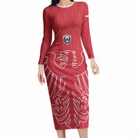 Custom World Football 2026 Austria Long Sleeve Bodycon Dress Austrian Eagles Red Glory