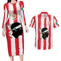 Italy Sardinia Couples Matching Long Sleeve Bodycon Dress and Hawaiian Shirt Moor's Head With Coat Of Arms LT19
