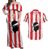 Italy Sardinia Couples Matching Off Shoulder Maxi Dress and Hawaiian Shirt Moor's Head With Coat Of Arms LT19