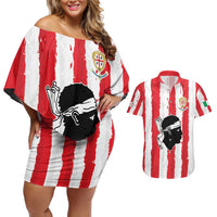 Italy Sardinia Couples Matching Off Shoulder Short Dress and Hawaiian Shirt Moor's Head With Coat Of Arms LT19