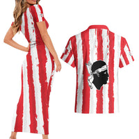 Italy Sardinia Couples Matching Short Sleeve Bodycon Dress and Hawaiian Shirt Moor's Head With Coat Of Arms LT19