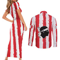 Italy Sardinia Couples Matching Short Sleeve Bodycon Dress and Long Sleeve Button Shirt Moor's Head With Coat Of Arms LT19