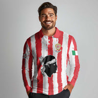 Italy Sardinia Long Sleeve Polo Shirt Moor's Head With Coat Of Arms LT19