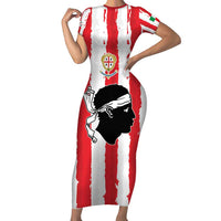 Italy Sardinia Short Sleeve Bodycon Dress Moor's Head With Coat Of Arms LT19