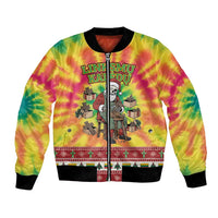 Personalized Lithuania Christmas Bomber Jacket Skeleton Cross Tie-Dye Vintage - Wonder Print Shop