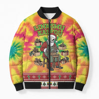 Personalized Lithuania Christmas Bomber Puffer Jacket Skeleton Cross Tie-Dye Vintage - Wonder Print Shop