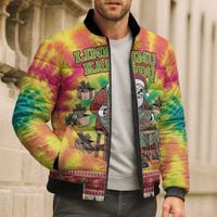Personalized Lithuania Christmas Bomber Puffer Jacket Skeleton Cross Tie-Dye Vintage - Wonder Print Shop