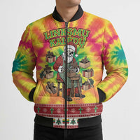 Personalized Lithuania Christmas Bomber Puffer Jacket Skeleton Cross Tie-Dye Vintage - Wonder Print Shop