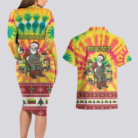 Personalized Lithuania Christmas Couples Matching Long Sleeve Bodycon Dress and Hawaiian Shirt Skeleton Cross Tie-Dye Vintage - Wonder Print Shop