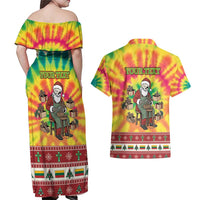 Personalized Lithuania Christmas Couples Matching Off Shoulder Maxi Dress and Hawaiian Shirt Skeleton Cross Tie-Dye Vintage - Wonder Print Shop