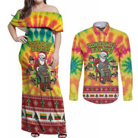 Personalized Lithuania Christmas Couples Matching Off Shoulder Maxi Dress and Long Sleeve Button Shirt Skeleton Cross Tie-Dye Vintage - Wonder Print Shop