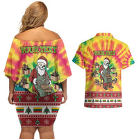 Personalized Lithuania Christmas Couples Matching Off Shoulder Short Dress and Hawaiian Shirt Skeleton Cross Tie-Dye Vintage - Wonder Print Shop