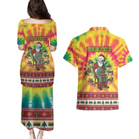 Personalized Lithuania Christmas Couples Matching Puletasi and Hawaiian Shirt Skeleton Cross Tie-Dye Vintage - Wonder Print Shop