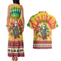 Personalized Lithuania Christmas Couples Matching Tank Maxi Dress and Hawaiian Shirt Skeleton Cross Tie-Dye Vintage - Wonder Print Shop