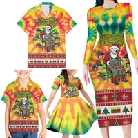 Personalized Lithuania Christmas Family Matching Long Sleeve Bodycon Dress and Hawaiian Shirt Skeleton Cross Tie-Dye Vintage - Wonder Print Shop