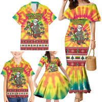 Personalized Lithuania Christmas Family Matching Mermaid Dress and Hawaiian Shirt Skeleton Cross Tie-Dye Vintage - Wonder Print Shop