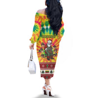 Personalized Lithuania Christmas Family Matching Off The Shoulder Long Sleeve Dress and Hawaiian Shirt Skeleton Cross Tie-Dye Vintage - Wonder Print Shop