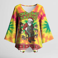 Personalized Lithuania Christmas Kimono Sleeve Blouse Skeleton Cross Tie-Dye Vintage - Wonder Print Shop