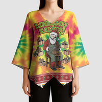 Personalized Lithuania Christmas Kimono Sleeve Blouse Skeleton Cross Tie-Dye Vintage - Wonder Print Shop