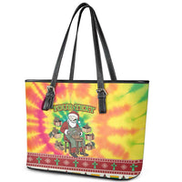 Personalized Lithuania Christmas Leather Tote Bag Skeleton Cross Tie-Dye Vintage - Wonder Print Shop