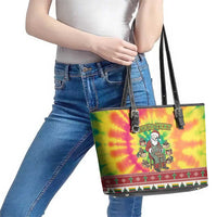 Personalized Lithuania Christmas Leather Tote Bag Skeleton Cross Tie-Dye Vintage - Wonder Print Shop