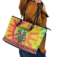 Personalized Lithuania Christmas Leather Tote Bag Skeleton Cross Tie-Dye Vintage - Wonder Print Shop