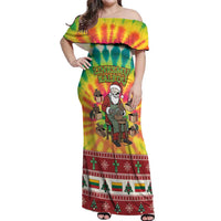 Personalized Lithuania Christmas Off Shoulder Maxi Dress Skeleton Cross Tie-Dye Vintage - Wonder Print Shop