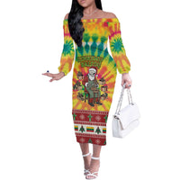 Personalized Lithuania Christmas Off The Shoulder Long Sleeve Dress Skeleton Cross Tie-Dye Vintage - Wonder Print Shop