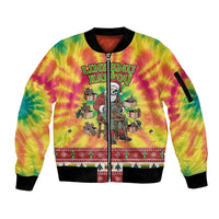Personalized Lithuania Christmas Sleeve Zip Bomber Jacket Skeleton Cross Tie-Dye Vintage - Wonder Print Shop