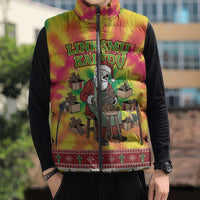 Personalized Lithuania Christmas Sleeveless Puffer Jacket Skeleton Cross Tie-Dye Vintage - Wonder Print Shop