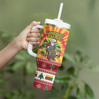 Personalized Lithuania Christmas Tumbler With Handle Skeleton Cross Tie-Dye Vintage - Wonder Print Shop