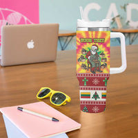 Personalized Lithuania Christmas Tumbler With Handle Skeleton Cross Tie-Dye Vintage - Wonder Print Shop