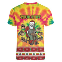 Personalized Lithuania Christmas Women V-Neck T-Shirt Skeleton Cross Tie-Dye Vintage - Wonder Print Shop