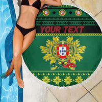 Personalized Portugal Christmas Beach Blanket Emblem With Flag Style - Wonder Print Shop