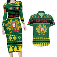 Personalized Portugal Christmas Couples Matching Long Sleeve Bodycon Dress and Hawaiian Shirt Emblem With Flag Style - Wonder Print Shop