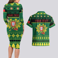 Personalized Portugal Christmas Couples Matching Long Sleeve Bodycon Dress and Hawaiian Shirt Emblem With Flag Style - Wonder Print Shop