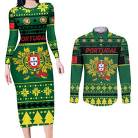 Personalized Portugal Christmas Couples Matching Long Sleeve Bodycon Dress and Long Sleeve Button Shirt Emblem With Flag Style - Wonder Print Shop