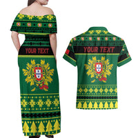 Personalized Portugal Christmas Couples Matching Off Shoulder Maxi Dress and Hawaiian Shirt Emblem With Flag Style - Wonder Print Shop