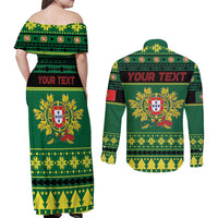 Personalized Portugal Christmas Couples Matching Off Shoulder Maxi Dress and Long Sleeve Button Shirt Emblem With Flag Style - Wonder Print Shop