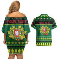 Personalized Portugal Christmas Couples Matching Off Shoulder Short Dress and Hawaiian Shirt Emblem With Flag Style - Wonder Print Shop