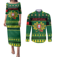 Personalized Portugal Christmas Couples Matching Puletasi and Long Sleeve Button Shirt Emblem With Flag Style - Wonder Print Shop