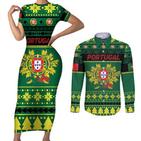 Personalized Portugal Christmas Couples Matching Short Sleeve Bodycon Dress and Long Sleeve Button Shirt Emblem With Flag Style - Wonder Print Shop