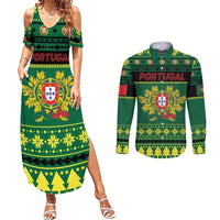 Personalized Portugal Christmas Couples Matching Summer Maxi Dress and Long Sleeve Button Shirt Emblem With Flag Style - Wonder Print Shop
