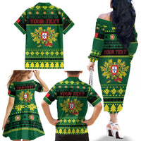 Personalized Portugal Christmas Family Matching Off The Shoulder Long Sleeve Dress and Hawaiian Shirt Emblem With Flag Style - Wonder Print Shop