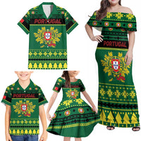 Personalized Portugal Christmas Family Matching Off Shoulder Maxi Dress and Hawaiian Shirt Emblem With Flag Style - Wonder Print Shop