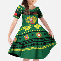 Personalized Portugal Christmas Kid Short Sleeve Dress Emblem With Flag Style - Wonder Print Shop