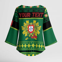 Personalized Portugal Christmas Kimono Sleeve Blouse Emblem With Flag Style - Wonder Print Shop