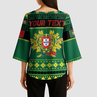 Personalized Portugal Christmas Kimono Sleeve Blouse Emblem With Flag Style - Wonder Print Shop