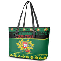Personalized Portugal Christmas Leather Tote Bag Emblem With Flag Style - Wonder Print Shop