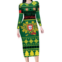 Personalized Portugal Christmas Long Sleeve Bodycon Dress Emblem With Flag Style - Wonder Print Shop